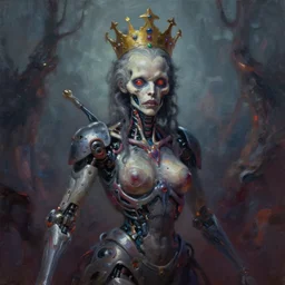 queen of cyborg zombies, digital oil paint by simon bisley,