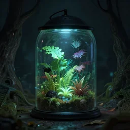glowing terrarium with plants inside digital art scary gothic mysterious