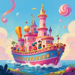 photo of ship whimsical fairy wonderland vibrant colors candyland wonderland by artgerm and greg rutkowski and magali villeneuv art beeple, by thomas kinkade hearstone league of legends dofus beatrix potter