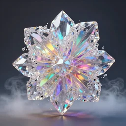 an abstract 3 d sculpture, fractal based structure, made of translucent iridescent glasslike transparent colorless crystal, glowing from inside with full spectrum of colors. tiltshift dslr crystal photography. diamond. 8 k 3 d. mandelbulb 3 d feeded to zbrush than rendered with octane. unreal engine final render. covered with smoke.
