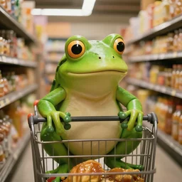 cinematic frog grocery shopping