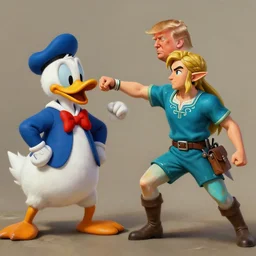 a beautiful matte painting of Mason from Zelda punching Donald trump, realistic,