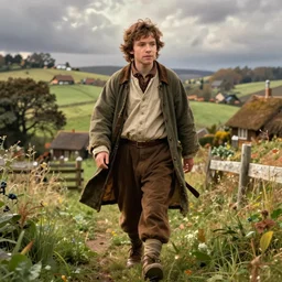 a portrait of frodo baggins walking in the shire by Norman Rockwell