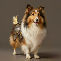 a concept art of a paladin shetland sheepdog with armor, elegant, highly detailed, digital painting, concept art, smooth, sharp focus, illustration, art by artgerm and greg rutkowski and alphonse mucha,artstation,deviantart,FAN ART,Unreal Engine,face enhance,8K,golden ratio,cinematic lighting H 704
