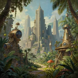 a beautiful photorealistic painting of sanctuary city by le corbusier, liberty city universe azeroth fantasy retro junglepunk steampunk, archdaily, wallpaper, highly detailed, trending on artstation.