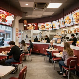 a fast food restaurant interior inspired by HR Giger, peoples sitting on chairs