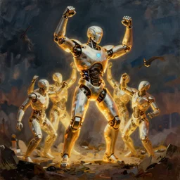 luis falero ricard painting of raise of glowing cyborg