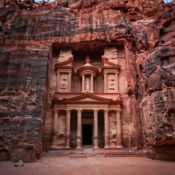 A humongous canyon with temples etched into the walls of the canyon.