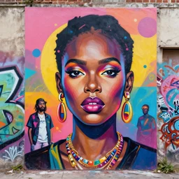 portrait of an african woman painted by artgerm, karol bak, artur bordalo, sandra chevrier : : portrait, vibrant, character, illustration, street art, graffiti