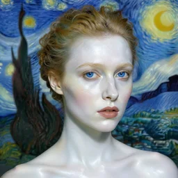 beautiful lady, shiny white skin, blue eyes, by vincent van gogh