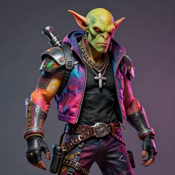 portrait of a scifi post apocalyptic orcish biker, psychedelic vibrant colors, punk rock fashion, by michael whelan art, sharp focus, realistic, highly detailed, 8 k, character art