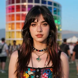 perfectly centered portrait photograph of coachella influencer, last of us art style, detailed, ambient lighting, vibrant colors, hyper realistic, pop art style, artstation, featured on z brush, 3 5 mm film grain