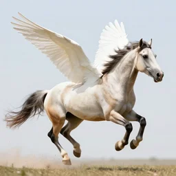 a winged appaloosa horse galloping so fast it looks like its flying. the wings are white, very very large and unfurled. professional high quality digital art, fantasy