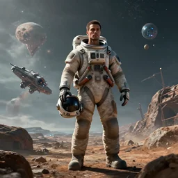 ripley standing on an alien planet holding her helmet in her hand, crashed spaceship in the distance, digital art, trending on artstation, 4k, very detailed