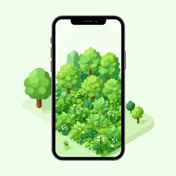 iphone lush overgrowth, leaves, trees, flowers, isometric, ( ( karolis strautniekas ) ), christopher balaskas, mads berg, detailed, dynamic pose, halftone shaded, dark tint, high contrast, editorial illustration
