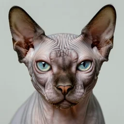 photographic portrait of a sad hairless cat face with fractal wrinkles, by max ernst and alfred pellan