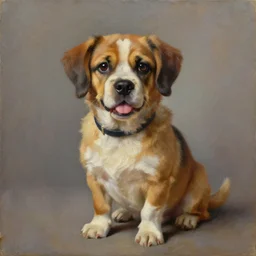 Pedro Sánchez as anthropomorphic dog, oil painting
