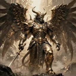 masterpiece concept art, rebulon the ancient arch angel - demon, by greg rutkowski and geof darrow, 8 k, intricate detail, cinematic lighting, epic pose