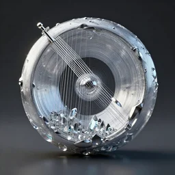 a musical instrument based on quantum mechanics, liquid metal, glass fiber, glass and crystals, ray tracing reflections, textured, elegant, hyperrealistic, rendered in maya