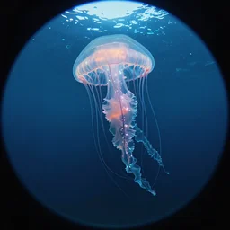 a cthulhu jellyfish swimming in the ocean, shutterstock contest winner, ecological art, bioluminescence, fisheye lens, wide lens