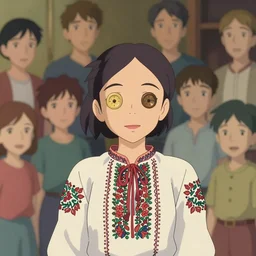 ukrainian woman in traditional embroidered shirt, cute button eyes. by makoto shinkai, stanley artgerm lau, wlop, rossdraws, james jean, andrei riabovitchev, marc simonetti, krenz cushart, sakimichan, trending on artstation, digital art.