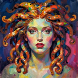 ukiyo - e portrait of medusa by greg manchess with vivid complementary colors
