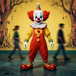 Motion blur photograph of Clown World, photograph by Gary Panter and Robert Crumb, rule of thirds