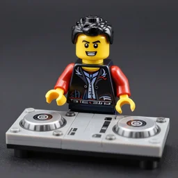 Lego Freddie Kruger DJing with realistic DJ turntables