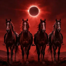 four horsemen of the apocalypse, cinematic, red tones, eclipse