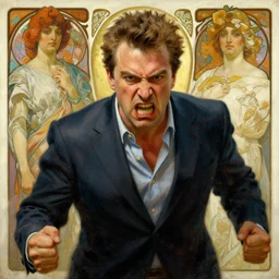 guy fieri angry, enraged, painting by'phil hale '!!! gaston bussiere, craig mullins, greg rutkowski, alphonse mucha