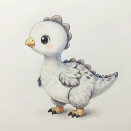 cute feathered dinosaur, colored pencil drawing