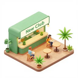 idyllic isometric cartoon render of a new cannabis club in australia, popular place to be