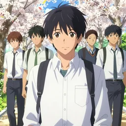 boy's love anime high school scene spring noon setting, expert high detail concept art, perfect proportions fine face, realistic shaded lighting poster ilya kuvshinov, katsuhiro, jeremy lipkin and michael germash, makoto shinkai, loish and clamp style, trending on art station, best selling artist