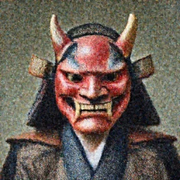 portrait of samurai wearing oni mask