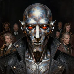 mf doom with demonic eyes, metallic shiny skin. intricate, elegant, highly detailed, centered, digital painting, artstation, concept art, smooth, sharp focus, illustration, artgerm, tomasz alen kopera, peter mohrbacher, donato giancola, joseph christian leyendecker, wlop, frank frazetta