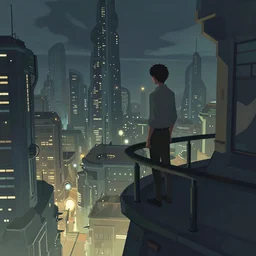 a man standing on a wide terrace balcony above a solarpunk city, dramatic lighting, illustration by greg rutkowski, yoji shinkawa, 4 k, digital art, concept art, trending on artstation