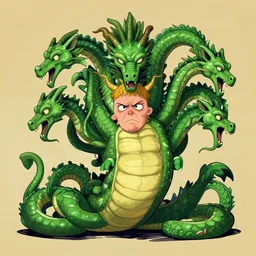 illustration of Greek Hydra, the middle head looks like a derp and the outer heads look at the middle head with disgust