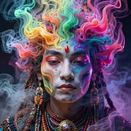 an ancient shaman engulfed in colorful liquid smoke and neon clouds, a colorful psychedelic experience, dmt, lsd, face, delicate, highly detailed, digital painting, artstation, concept art, smooth, sharp focus, illustration, digital art by hana yata, and artem demura and beeple, octane render, unreal engine, 8 k