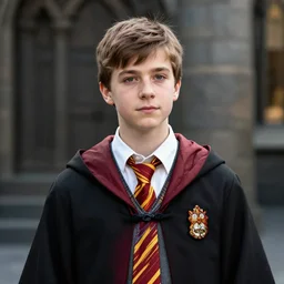 a photorealistic male wizard teenager wearing wizard outfit, sharp focus, photograph