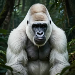 portrait of a majestic white Gorilla in the exotic Jungle, Single face, dramatic lighting, cinematic, establishing shot, extremly high detail, photo realistic, cinematic lighting, post processed, concept art, artstation, matte painting, style by eddie mendoza, raphael lacoste, alex ross