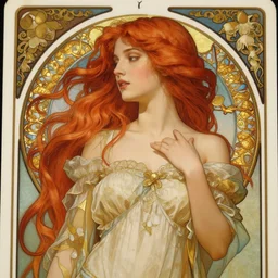 redhead woman, rococo and art nouveau fusion, tarot card, ouroboros, highly detailed, deep focus, elegant, smooth, sharp focus, illustration, ultra realistic, 8 k, art by artgerm, alphonse mucha, maxfield parrish, james jean, yoji shinkawa, gaston bussiere, janis rozentals