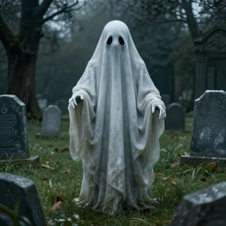 george tooker photo - realistic render of a strange ghost in a graveyard