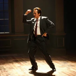 detailed ultrarealistic medium shot photography of nicholas cage dances in pulp fiction cinematic full body shot