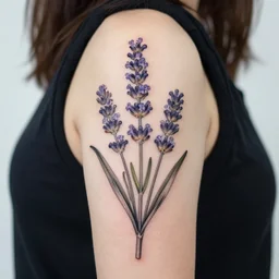 botanical tattoo of verbena and lavender flowers, by m. c. escher