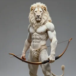 commission portrait of a fit male anthro albino lion holding a bow,character design by charles bowater,greg rutkowski,ross tran,hyperdetailed,hyperrealistic,4k,deviantart,artstation,professional photography,concept art