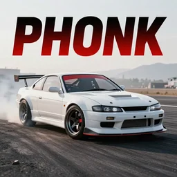 phonk album cover, japanese drift car, red accent