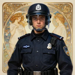 portrait of a police officer in riot gear, intricate, elegant, highly detailed, ray tracing, digital painting, artstation, concept art, smooth, sharp focus, illustration, art by artgerm and greg rutkowski and alphonse mucha, 8 k
