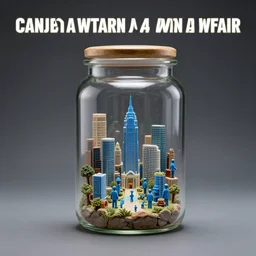 professional photo small civilization in a jar!!! studio lighting, very detailed, unreal engine, canon photo!!!!, professional lighting, good composition, rule of thirds, winning award photo, real, small civilization inside a jar, blue mini people inside a jar