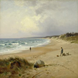 omaha beach, normandy in the style of hudson river school of art, oil on canvas