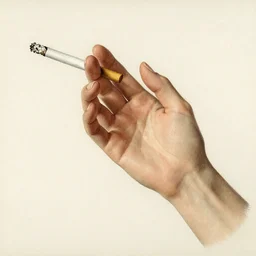drawing lesson, acurate, real, elegant female hand, holding a cigarette with her fingers, elegant up to the elbow, only five fingers, separated, elegant, neat nails, fotorealism, advertisement for a crossover salon, style by Maurits Cornelis Escher, 8k,